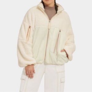UGG Marlene Sherpa Women's Cream and Tan Teddy Jacket size medium